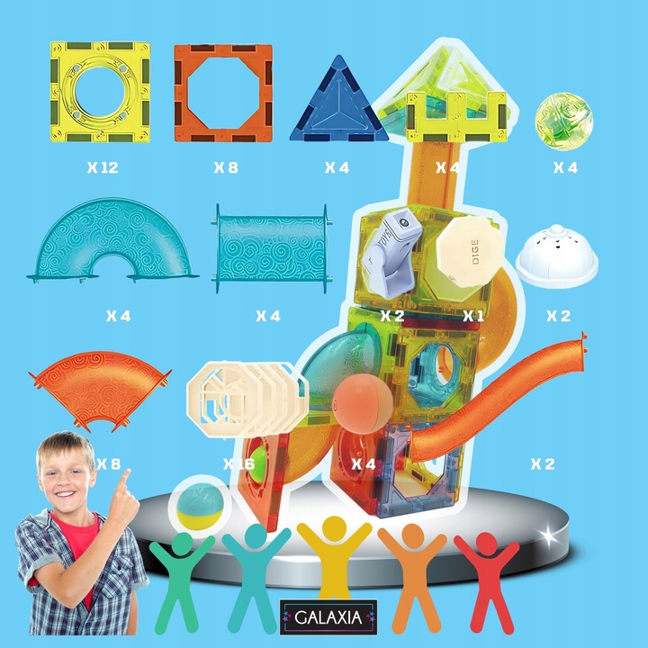 KLOCKI MAGNETYCZNE DUŻE 75 el Konstrukcyjne Świecące Dla Dzieci TOR KULKOWY