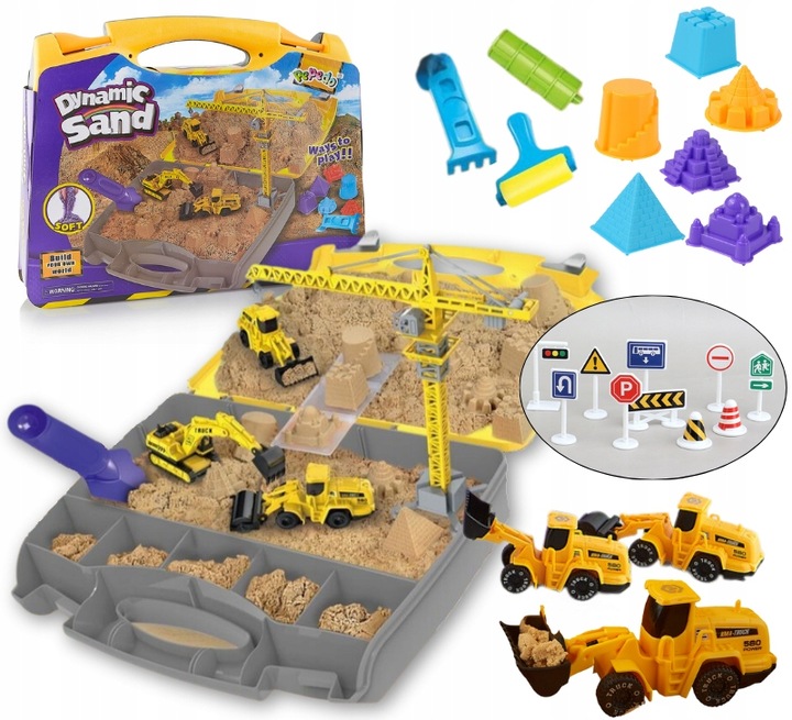 Zestaw Konstrukcyjny Dźwig Piasek Kinetyczny Pojazdy Budowlane dla Dzieci