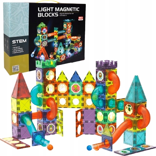 Klocki MAGNETYCZNE Konstrukcyjne 3D ZESTAW XXL TOR KULKOWY 110 elementów