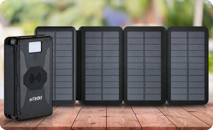 WEBSKI POWERBANK SOLARNY MOCNE 4 PANELE SOLARNE POJEMNOŚĆ 20000MAH USB-C