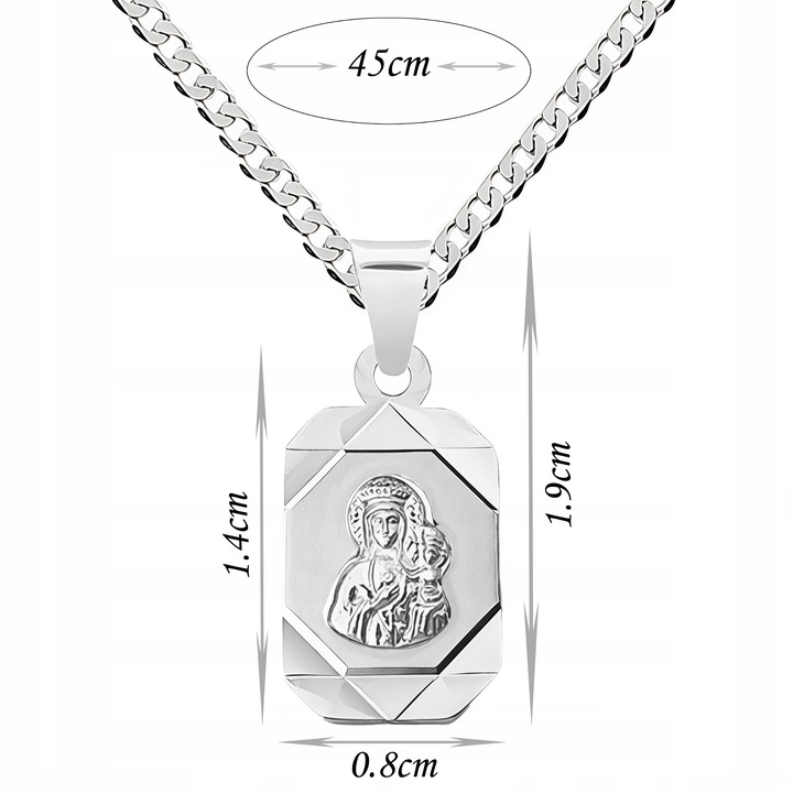 Łańcuszek srebrny Medalik komunijny MATKA BOSKA na Komunię czy Chrzest 45cm