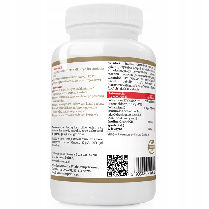 WITAMINA K2 VitaMK7 200µg + D3 4000IU Wegan 120kap