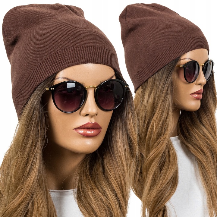CZAPKA DAMSKA CIEPŁA wygodna Zimowa Beanie MODNA Wywijana brązowa KOLORY