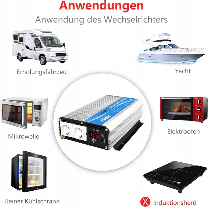 Giandel Przetwornica sinusoidalna 2000 W, Dc 12 V