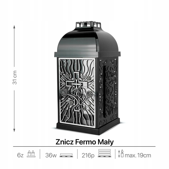 Znicz Artystyczny Serce 31 cm Srebrny Ekskluzywna Kapliczka Fermo Mały