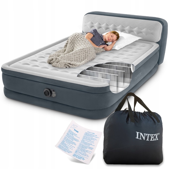 Intex 64448 Materac dwuosobowy 236 x 152 x 46/86 cm z zagłówkiem
