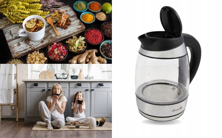 Czajnik elektryczny z regulacją temp. szklany podświetlenie LED 1,8l 2200 W