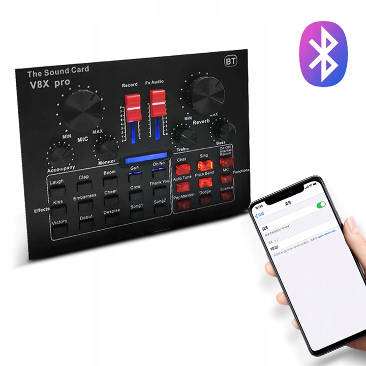 Mikrofon studyjny ze statywem i filtrem USB z mixerem Bluetooth V8X PRO