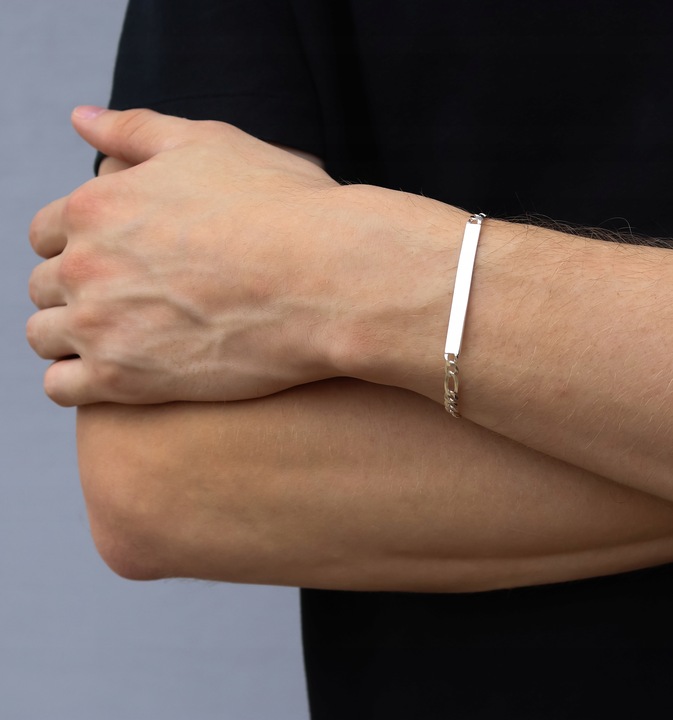 SREBRNA PEŁNA BRANSOLETKA MĘSKA FIGARO Z BLASZKĄ PR. 925 + GRAWER GRATIS