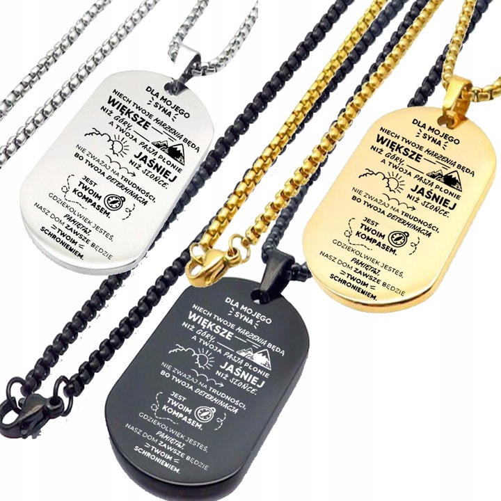 Nieśmiertelnik ze stali z Dedykacją dla Syna Prezent Personalizowany