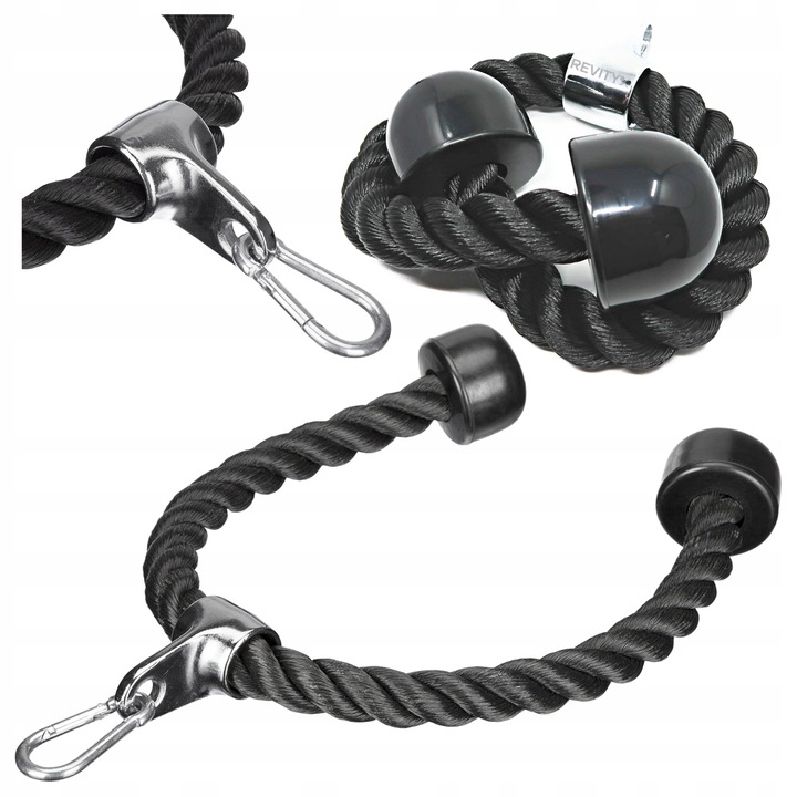 SZNUR UCHWYT DO WYCIĄGU LINA NA TRICEPS MASYWNA I SOLIDNA Z KARABIŃCZYKIEM