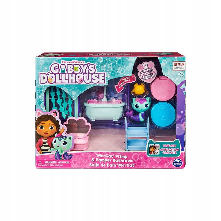 KOCI DOMEK GABI ZESTAW ŁAZIENKA SYRENKOTKA Z FIGURKĄ + MEBELKI MERCAT