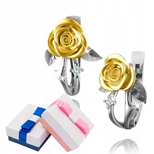 KOLCZYKI SREBRNE RÓŻE 925 RODOWANE GRAWER