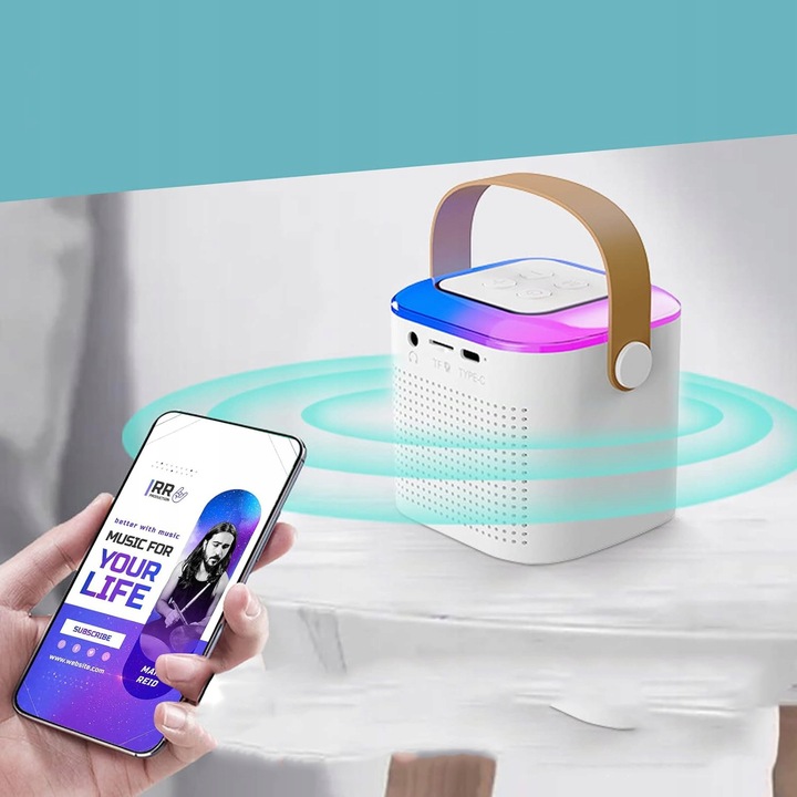 MINI MASZYNA DO KARAOKE PRZENOŚNY Z 2 MIKROFONAMI BEZPRZEWODOWYMI