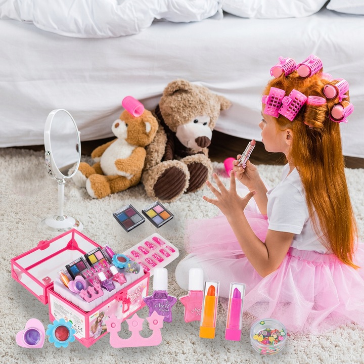 ZESTAW MAKE UP MANICURE W KUFERKU DLA DZIECI DO MALOWANIA PAZNOKCI LAKIERY