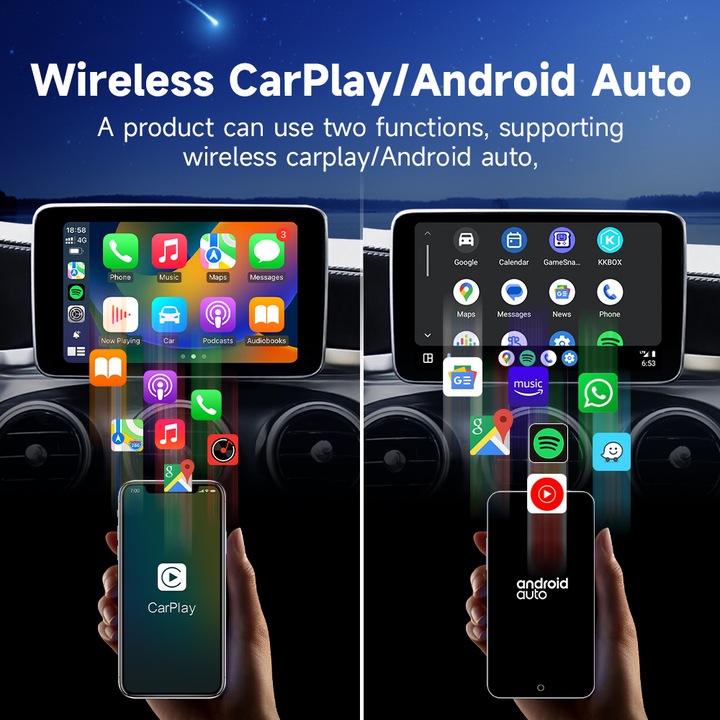 HEYINCAR 2 w 1 Bezprzewodowy adapter samochodowy Apple Carplay Android
