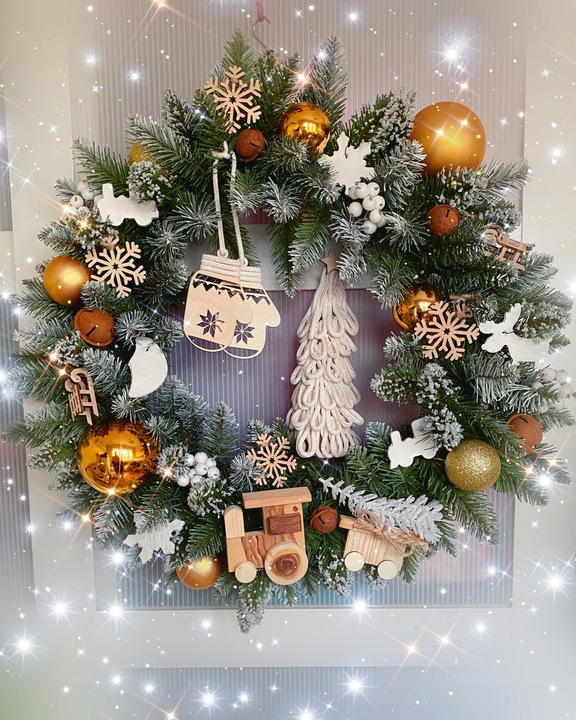 HANDMADE 50 Wianek Mikołaj świąteczny wieniec stroik na drzwi skrzat worek