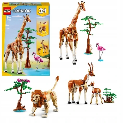 LEGO Creator 3w1 Ruchome Figurki Dzikie zwierzęta z safari 31150 Żyrafa Lew