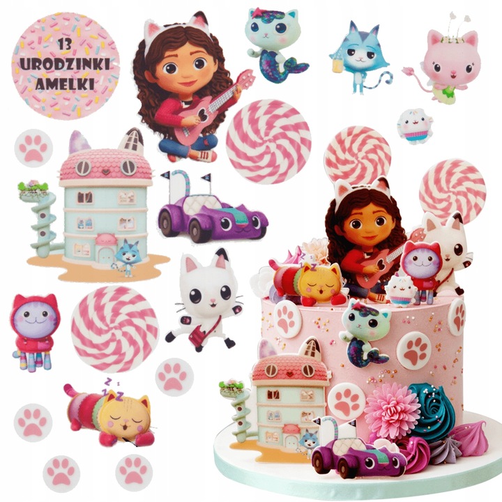 Wydruk Tort KOCI DOMEK GABI 17 El + GRATIS Tabliczka Napis Opłatek