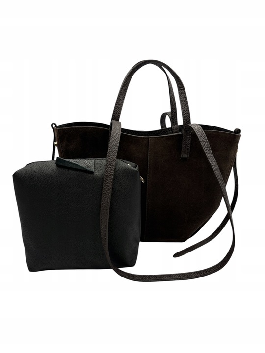 Torebka damska VERA PELLE SHOPPERKA na ramię i do ręki ZAMSZ BRĄZ