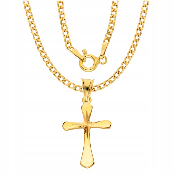 Złoty Łańcuszek 925 Krzyżyk Medalik Komunia Chrzest Bierzmowanie Grawer