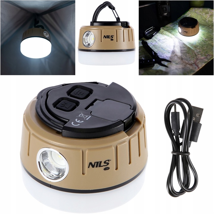LAMPA LATARKA TURYSTYCZNA KEMPINGOWA POD NAMIOT USB LED 500+100 lm NILS CAM