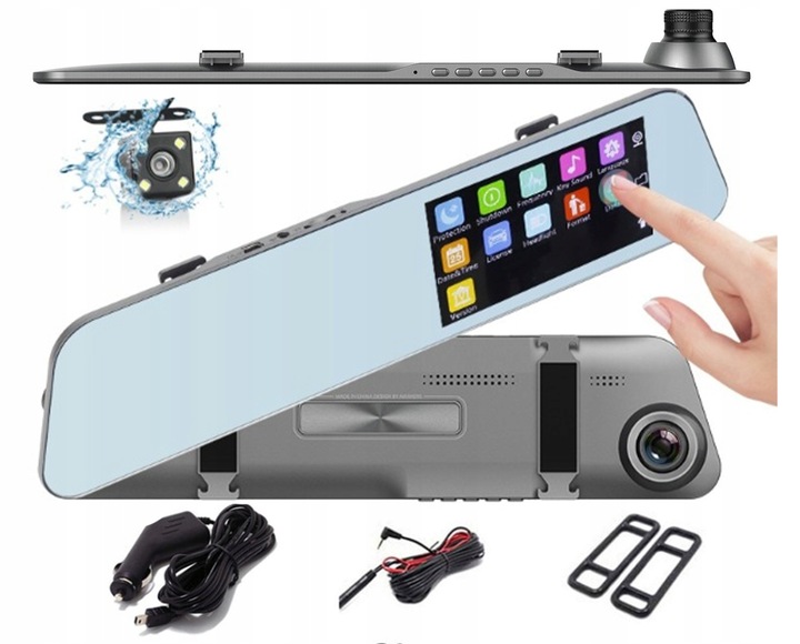 WIDEOREJESTRATOR DOTYKOWY KAMERA COFANIA LUSTERKO