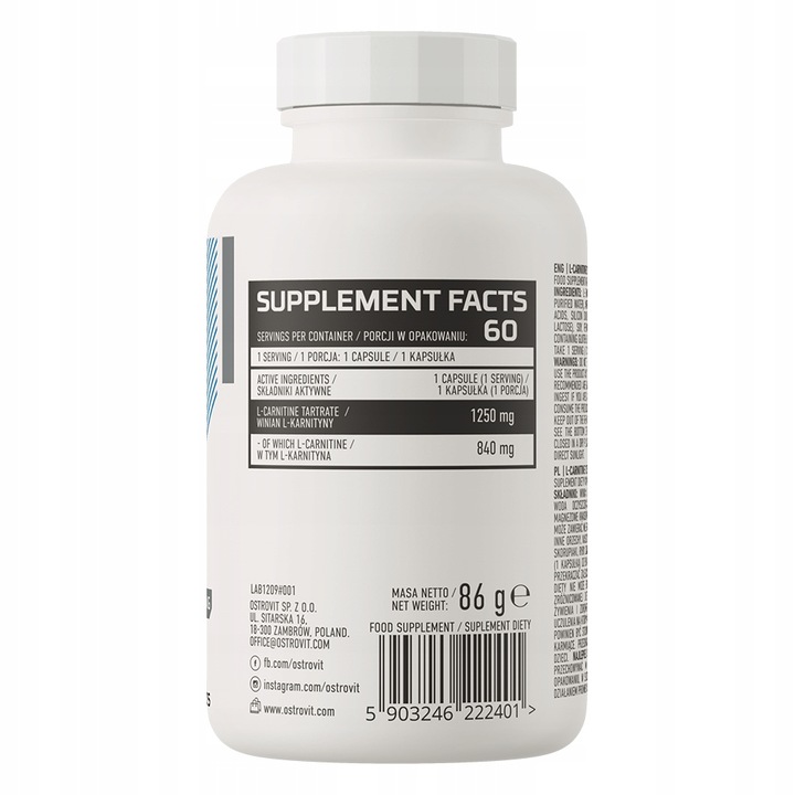 L-KARNITYNA 1250 mg SPALACZ TŁUSZCZU 60 kapsułek