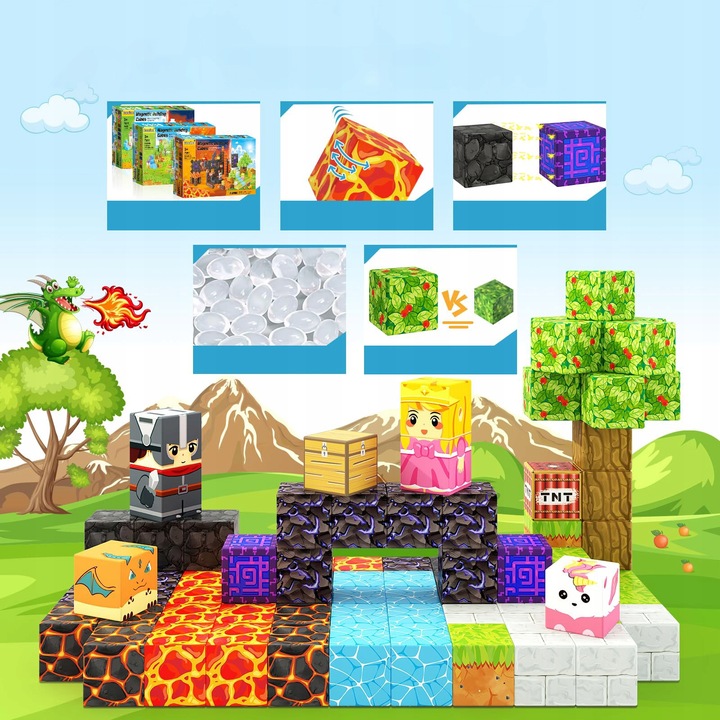 KLOCKI MAGNETYCZNE bloki MOCNE na magnes Zestaw 79 sztuk KLOCKÓW