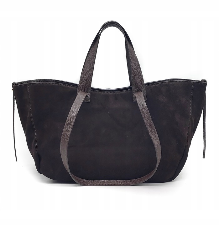 Torebka shopper zamszowa Vera Pelle skóra czekoladowa