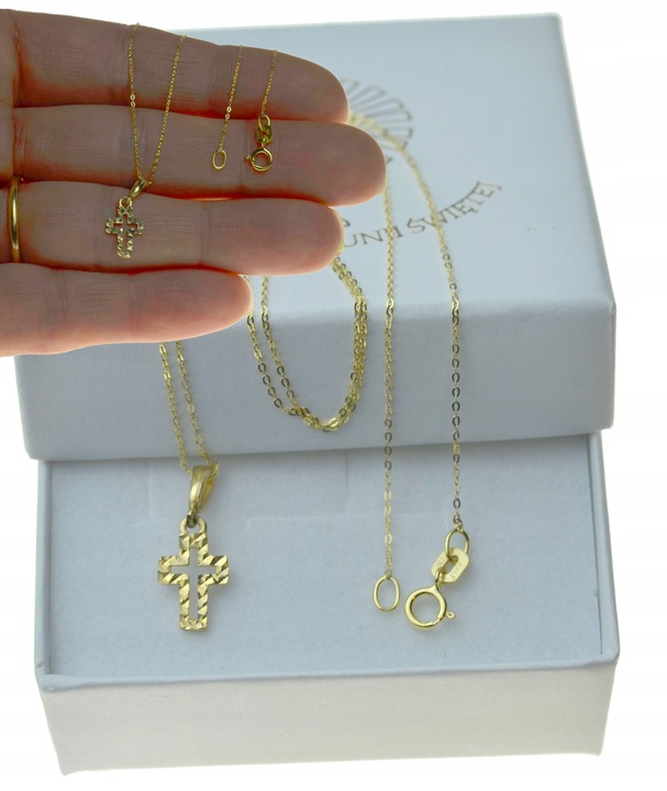 Złoty Łańcuszek z Krzyżykiem dla dziewczynki 585 Na Komunię + Prezent