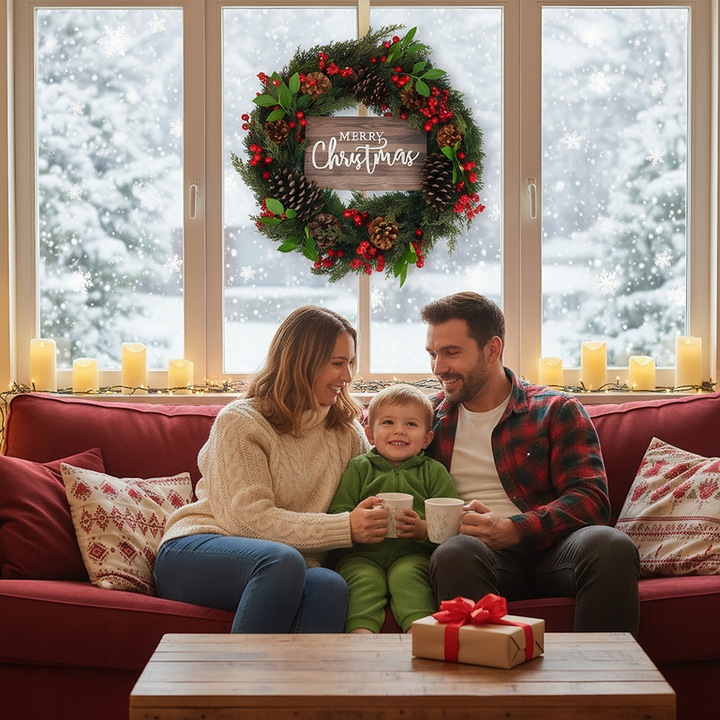 WIANEK WIENIEC DEKORACYJNY ŚWIĄTECZNY OZDOBA NA DRZWI STROIK CZERWONY 50CM