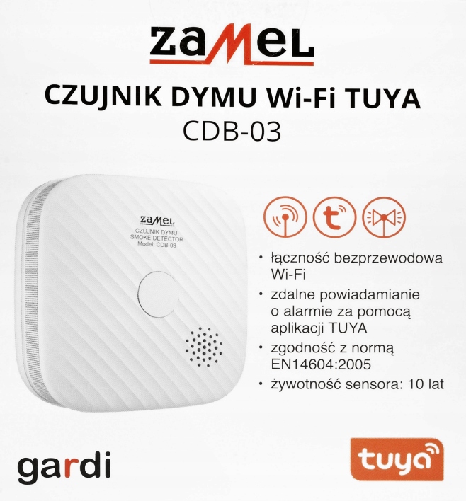 Czujnik Dymu WiFi Zamel CDB-03 integracja z TUYA