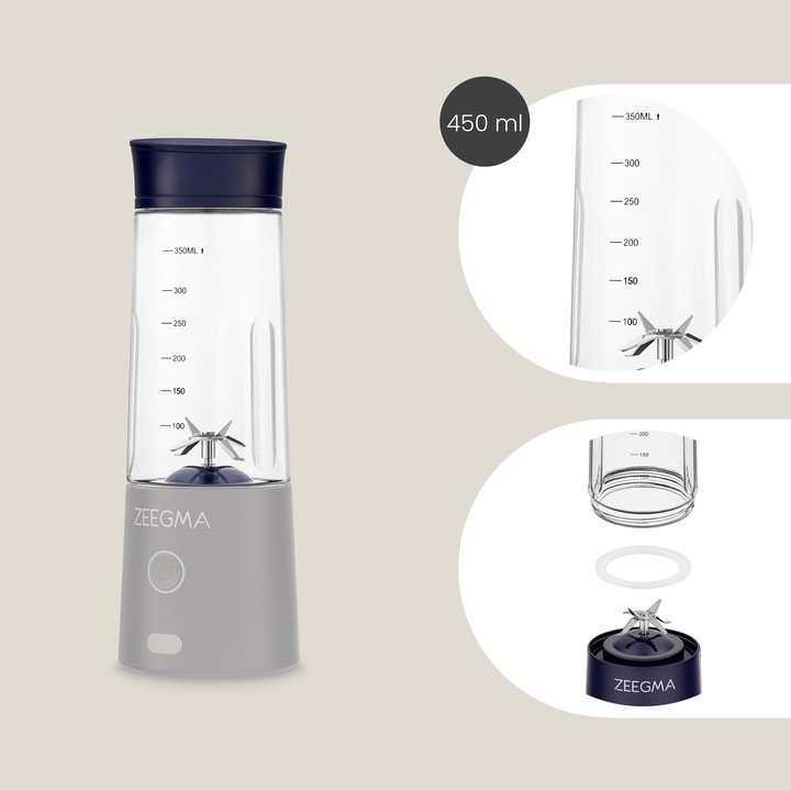 BLENDER BEZPRZEWODOWY KIELICHOWY 450ml 300W GRANATOWY zabierz ze sobą!