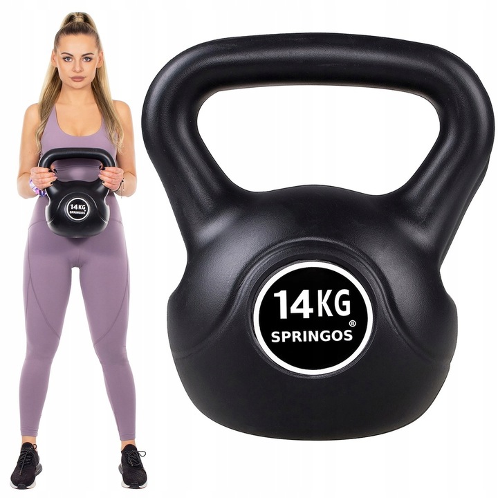 KETTLEBELL 14kg CIĘŻAR ĆWICZEŃ HANTLA CZARNY FITNESS HANTEL ODWAŻNIK ABS