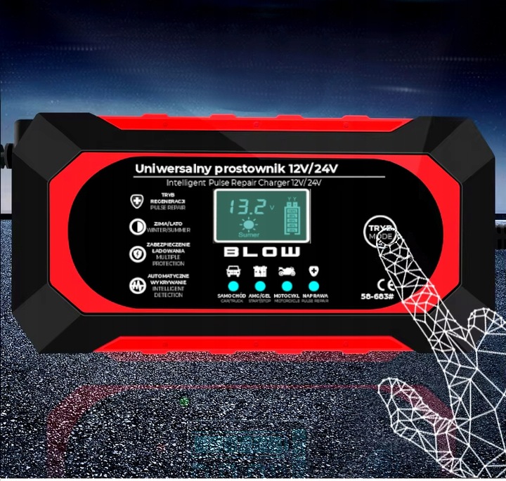 AUTOMATYCZNY INTELIGENTNY PROSTOWNIK ŁADOWARKA AKUMULATORA LCD 24V 12V 8A