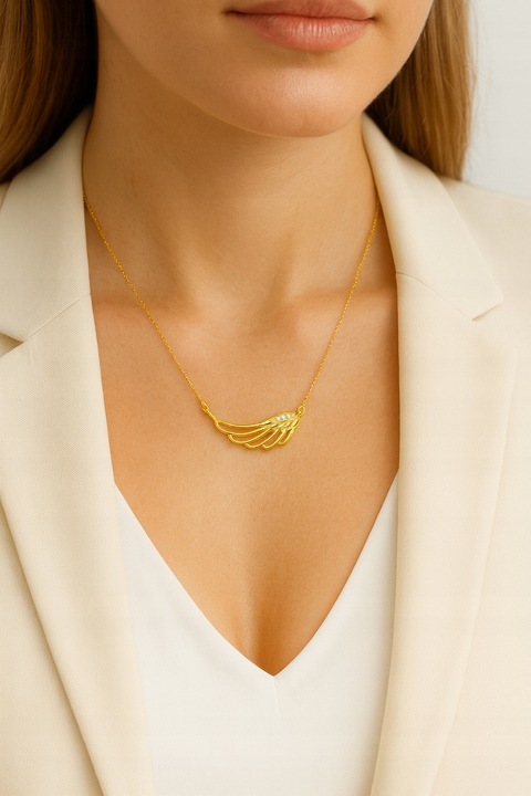 Złoty Łańcuszek 925/585 Naszyjnik Skrzydło Anioła na Prezent