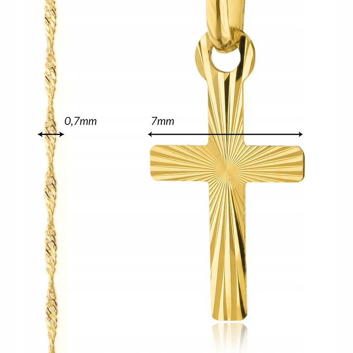 Złoty Krzyżyk z Łańcuszkiem 585 Pamiątka Chrztu Prezent dla Chłopca Grawer