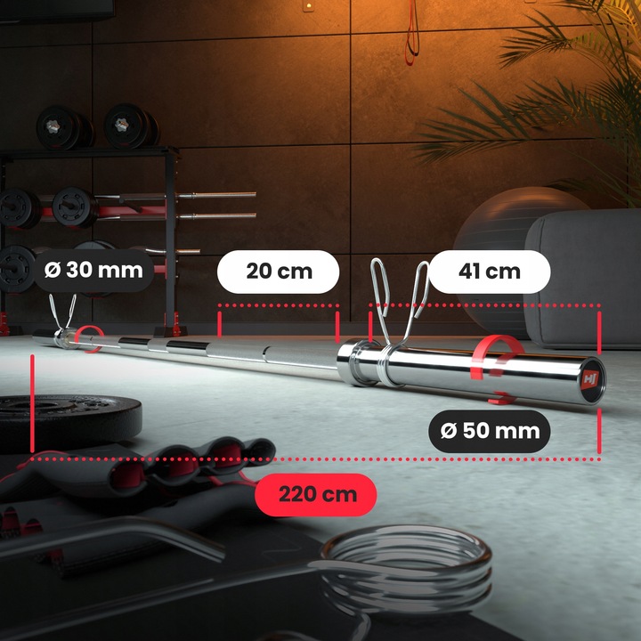 Gryf olimpijski prosty do sztangi pełny odlew ze stali 220cm 320kg zaciski
