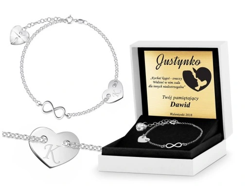 SREBRNA BRANSOLETKA 925 SERDUSZKO GRAWER