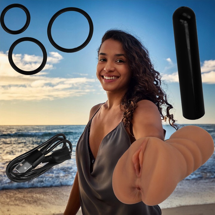 Męski masturbator Pochwa Usta Odbyt i Wibrator ANAL+ 3 PIERŚCIENIE EREKCJA