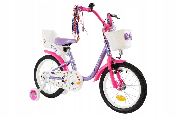 Rower 16" cali dziecięcy dla dziewczynki fotelik, kółka boczne,frędzle,kosz