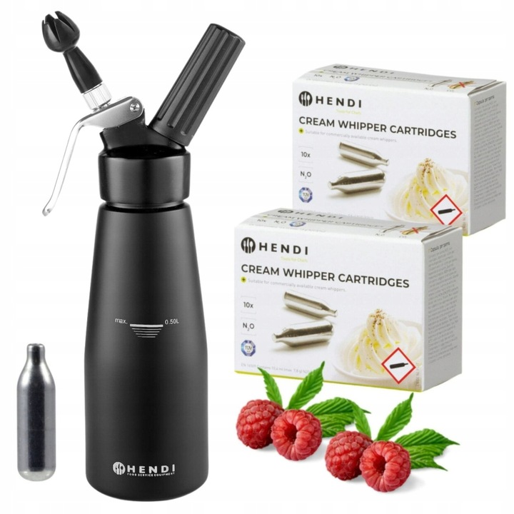 Czarny Syfon Do Bitej Śmietany Hendi Dekorator Dozownik + Naboje N2o 20 Szt
