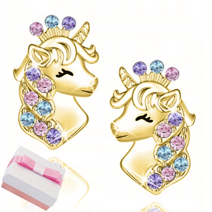 Srebrne kolczyki jednorożce wkrętki dla dziecka sztyfty srebro pozłacane