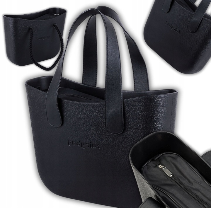 TOREBKA DAMSKA TORBA NA RAMIĘ GUMOWA JELLYBAG 2 ZESTAWY RĄCZEK CZARNA