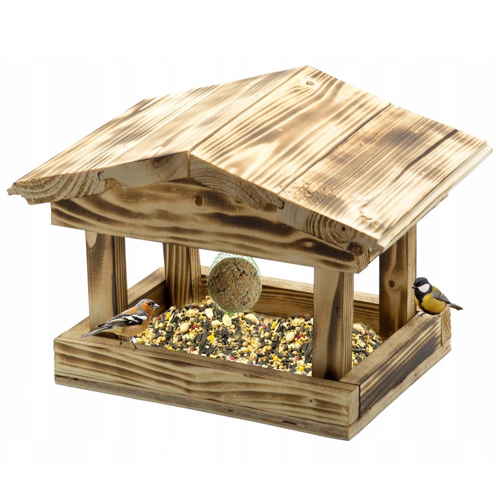 DUŻY KARMNIK DREWNIANY BUDKA NA KARMA KULE ZIARNO DLA DZIKICH PTAKÓW XL
