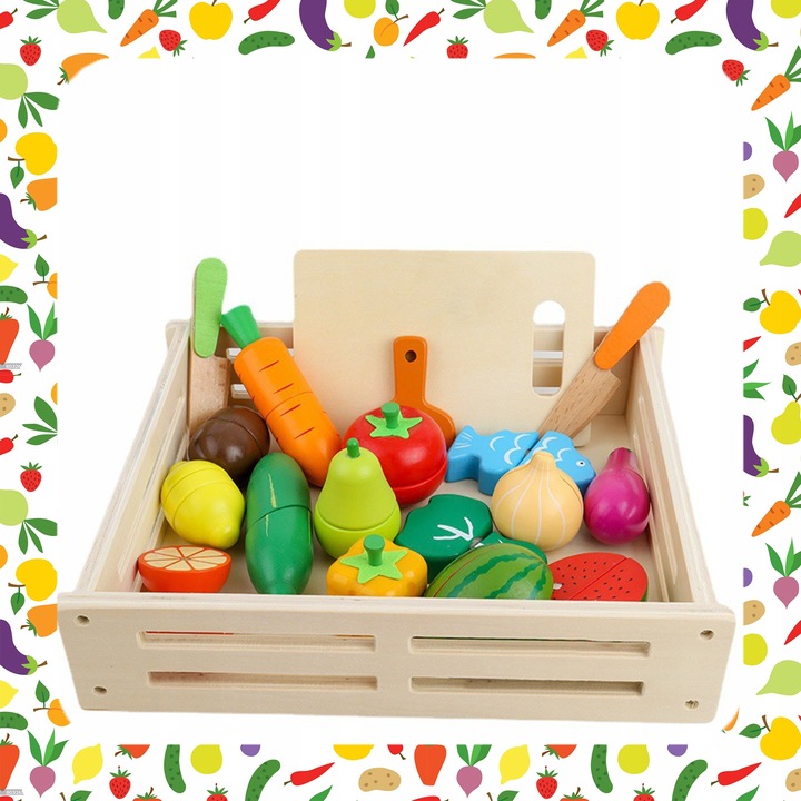DREWNIANE WARZYWA OWOCE DO KROJENIA NA MAGNES DLA DZIECI ZESTAW XXL