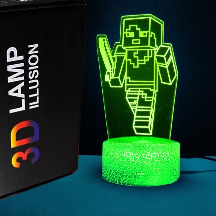 Lampka 3D nocna led usb + pilot Minecraft Gra