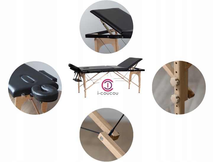 Stół Łóżko Masażu Składany Przenośny Drewniany 3- Segmentowy Leżanka