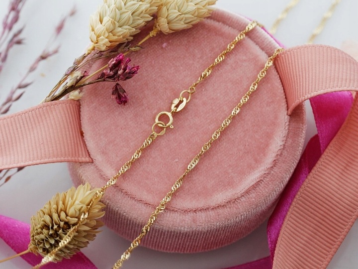 Łańcuszek złoty 375 dziecięcy elegancki splot Singapur 1.5mm r45 na Chrzest